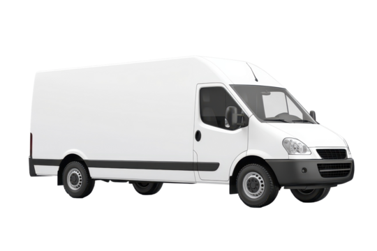 Delivery van parked in an urban setting, designed for transporting goods with spacious cargo area and practical features for logistics tasks