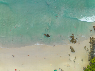aerial panorama view green sea at Patong beach Phuket Thailand.Patong Beach, Phuket  used to be one of the top tourist destinations in the world. white sand beach green sea smoot waves background