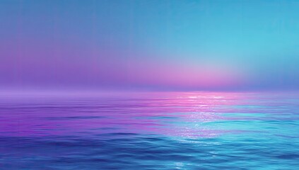 Obraz premium Calm, vibrant, abstract sunrise or sunset over tranquil water. Soft, blended hues of pink, purple, and teal