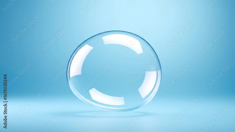 Poster transparent floating bubble with light reflection on light blue background minimal clean abstract so