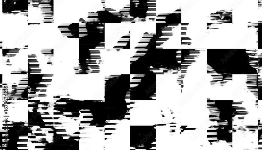 Poster Monochrome texture composed of irregular graphic elements. Distressed uneven grunge background. Abstract png illustration. Overlay for interesting effect and depth