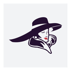 Elegant Woman in Wide Hat Vector Silhouette Design