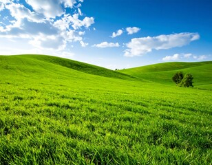 Fototapeta premium Lush green hills under a vibrant blue sky