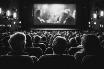 People enjoying a cinematic experience in a theater setting during an evening screening of an engaging film