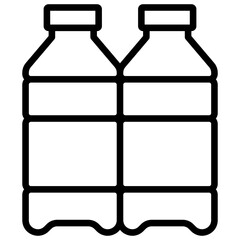 Water Bottles Outline Icon Design Vector - Pair of plastic water bottles, representing hydration, mineral water, or packaged drinks