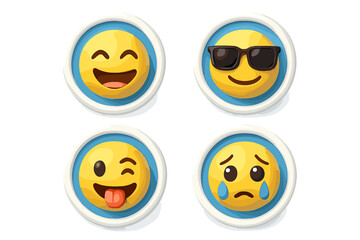 Fototapeta premium 3D emoji vector icon set. Cute cartoon emoticons with various emotions. Face expressions like happy, cool with sunglasses, winking and sad. Modern social media reaction symbols.