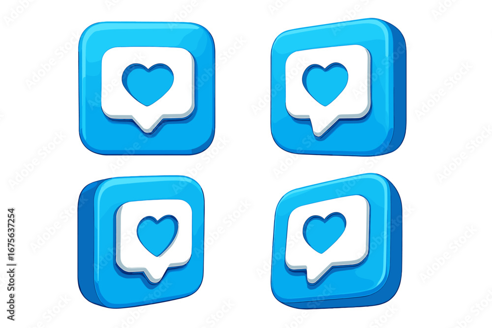 Aufkleber 3d social media like icon set. vector app logo with heart in speech bubble. notification symbol rend