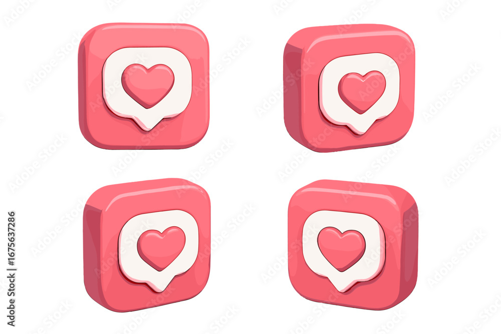 Aufkleber 3d like icon set with heart. social media notification symbol for mobile app logo. vector render of 