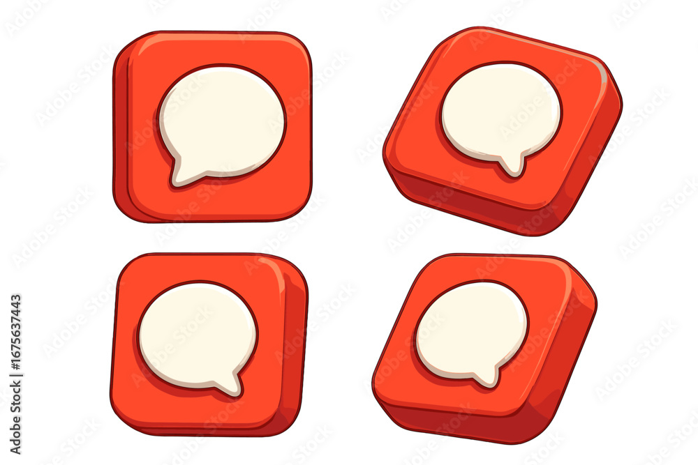 Aufkleber set of 3d chat icons in various angles. social media app button or logo with speech bubble. vector c