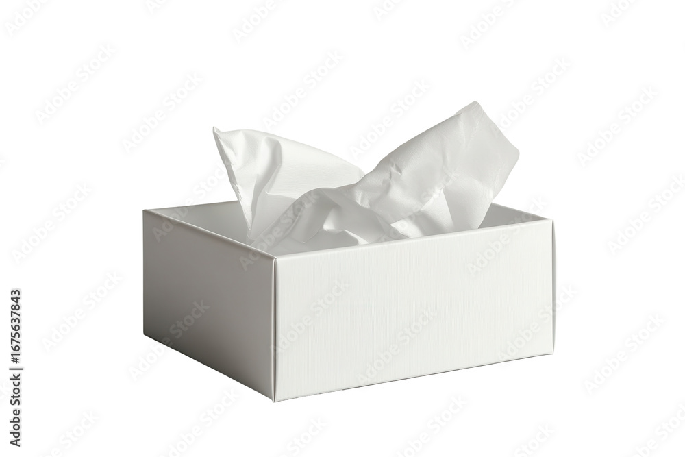 Poster mockup of a clean white box with crumpled tissue paper on a minimalistic background, ideal for produ