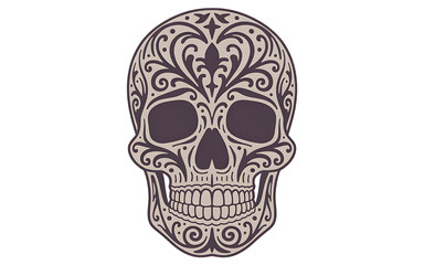 Ornate sugar skull isolated on transparent background