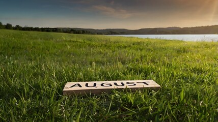 August is here, singing on the grass under the summer sun, celebrating nature’s rhythm, vibrant greenery, joyful outdoor vibes, and seasonal harmony in tranquil beauty
