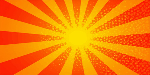 An illustration of a warm sunburst with orange and yellow rays bursting out from the center