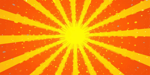 An abstract vector illustration of a fiery yellow and orange sunburst pattern, with light rays radiating outward, creating a warm, summery background design