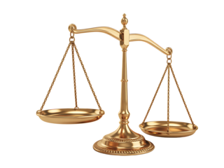 Golden balance scale isolated on transparent background