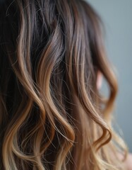 Naklejka premium Macro view of dry, frizzy hair with visible split ends and breakage. Brown strands display faded color and unhealthy texture, highlighting need for hair care treatments.