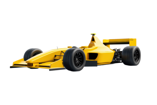 High performance formula racing car displayed in vibrant colors with detailed design features and advanced aerodynamics during a studio showcase in bright lighting