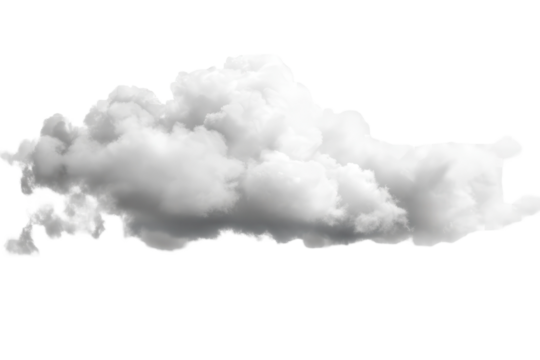 Soft white clouds drifting across a transparent background during daylight with a gentle and fluffy appearance ideal for graphic design and nature themes