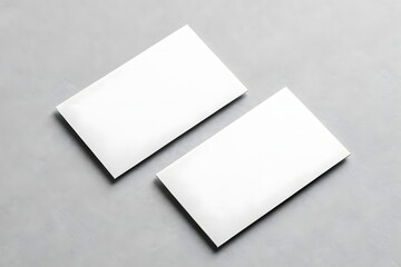 Two blank white rectangular cards on a grey surface