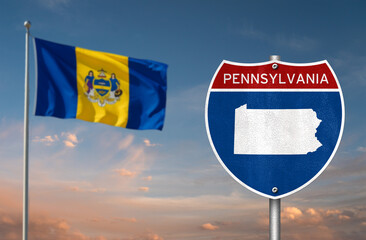 US State of Pennsylvania with the flag of Philadelphia