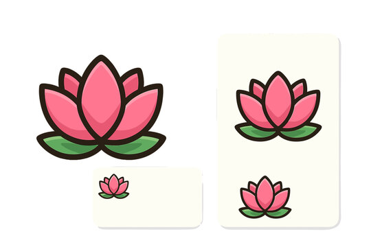 Elegant Lotus Flower Logo and Business Card Design Set, Vector Cartoon Illustration with Transparent Background, Floral Symbol, Spa and Wellness Branding, Minimalist Style - Powered by Adobe