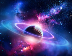 幻想的な宇宙空間と惑星