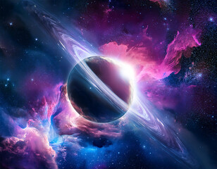 幻想的な宇宙空間と惑星