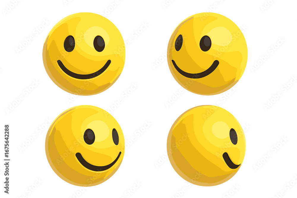 Aufkleber 3d realistic yellow smiley emoji set in multiple angled views, vector cartoon illustration with tran