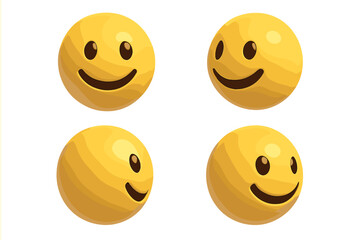 Set of 3D realistic yellow smiley emoji faces in various angles and perspectives, vector cartoon illustration with transparent background, emoticons collection for digital expression