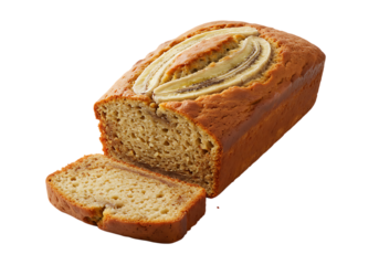 Delicious Banana Bread Loaf: A Sliced View isolated on transparent background