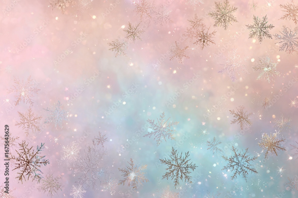 Poster sparkling snowflakes drift gently across a soft pastel background creating a serene winter wonderlan