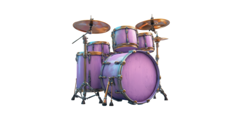 Purple Drum Set. Musical Instrument For Bands And Performances Isolated On Transparent Background