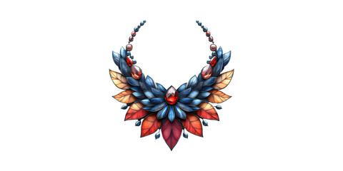 Obraz premium Intricate Gemstone Necklace Design With Vibrant Colors. Luxury And Artistic Jewelry Illustration Isolated On Transparent Background