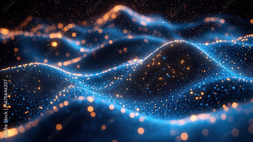 Poster abstract digital wave design, glowing particles. possible use background for technology, science, or