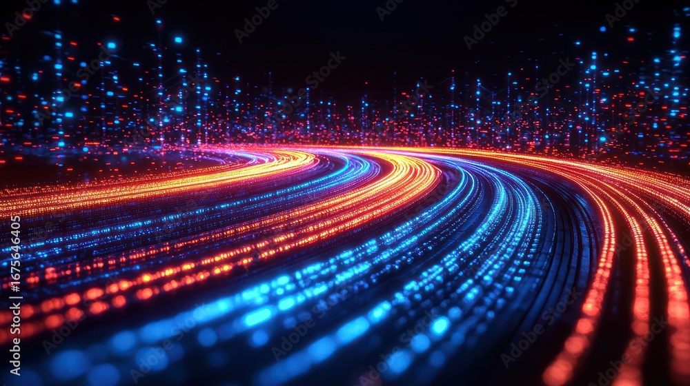 Poster abstract digital speed lines city lights. background particles. possible use wallpaper, desktop back