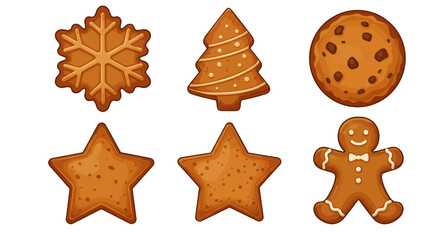 Collection of festive Christmas gingerbread cookies in various shapes.