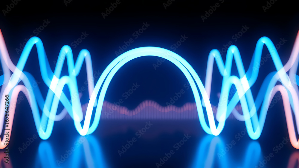 Poster abstract glowing neon lines forming a blue gradient futuristic 3d shape digital technology big data
