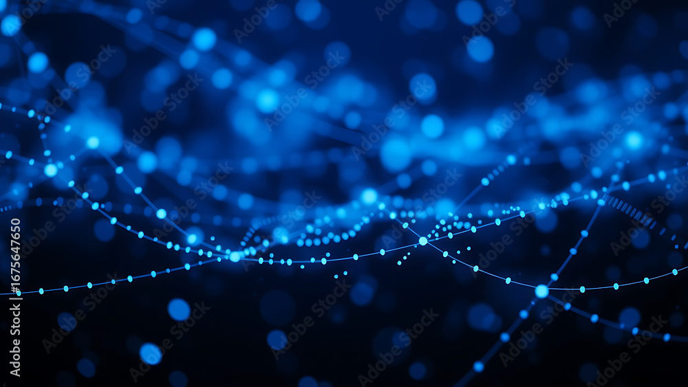 Aufkleber abstract plexus background of blue lines and dots connected in the space digital technology network