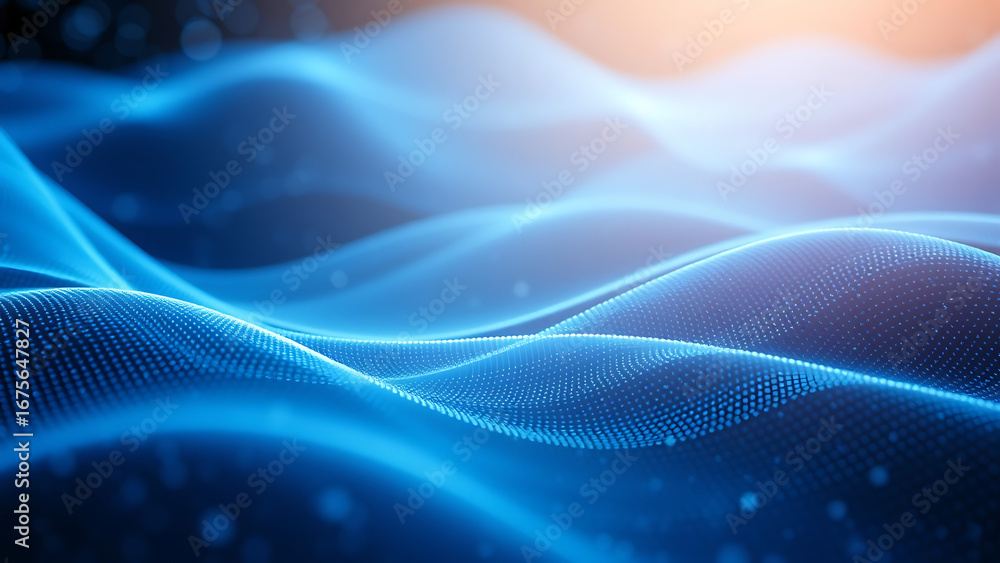 Aufkleber abstract smooth particle waves seamless motion blue digital waves flow with soft light and bokeh big
