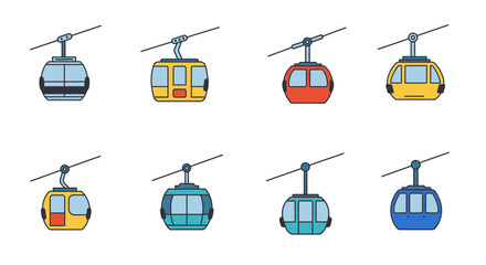 Colorful collection of cable car and gondola illustrations.