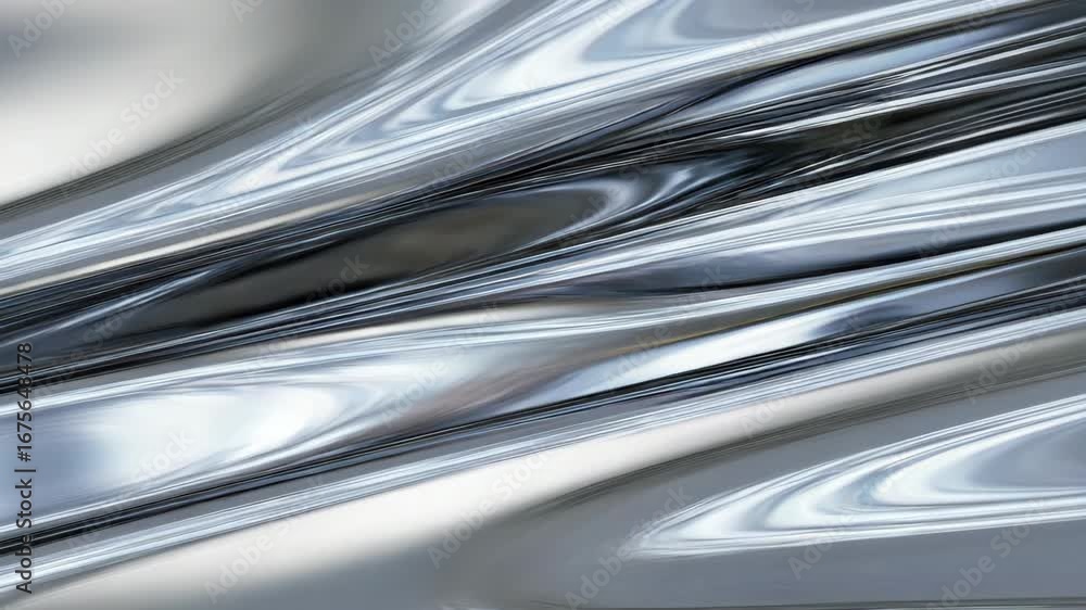 Poster abstract shiny metallic surface flowing with smooth fluid lines