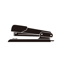 A simple, dark illustration of a stapler against a stark black background.