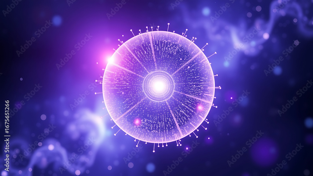 Aufkleber bright glowing rotating particle 3d sphere in the universe abstract technology science engineering a