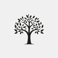 Obraz premium Elegant tree with leaves vector illustration, perfect minimalistic organic design silhouette
