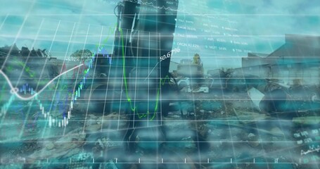 Digital composition of waving us flag against aerial view of cityscape - Powered by Adobe