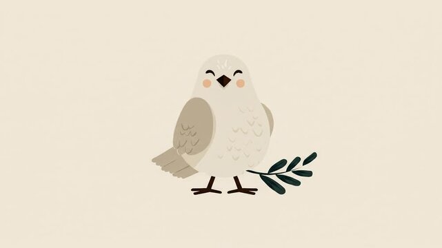 Cute bird illustration with olive branch