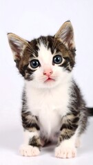 Cute Black and White Cat with Pink Nose and Bright Eyes