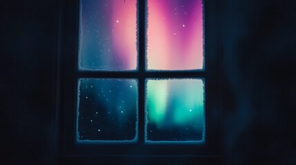 Aurora Beyond Icy Window – Pink Teal Glow