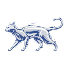 Obraz premium A stylized illustration depicts a cat formed from flowing water, showcasing dynamic motion and a captivating aquatic theme.