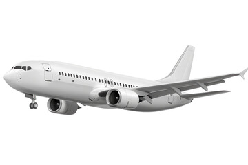 Obraz premium White commercial passenger airplane flying above a clear sky during daylight hours with a simple, streamlined design showcasing its aerodynamic features and operational capabilities